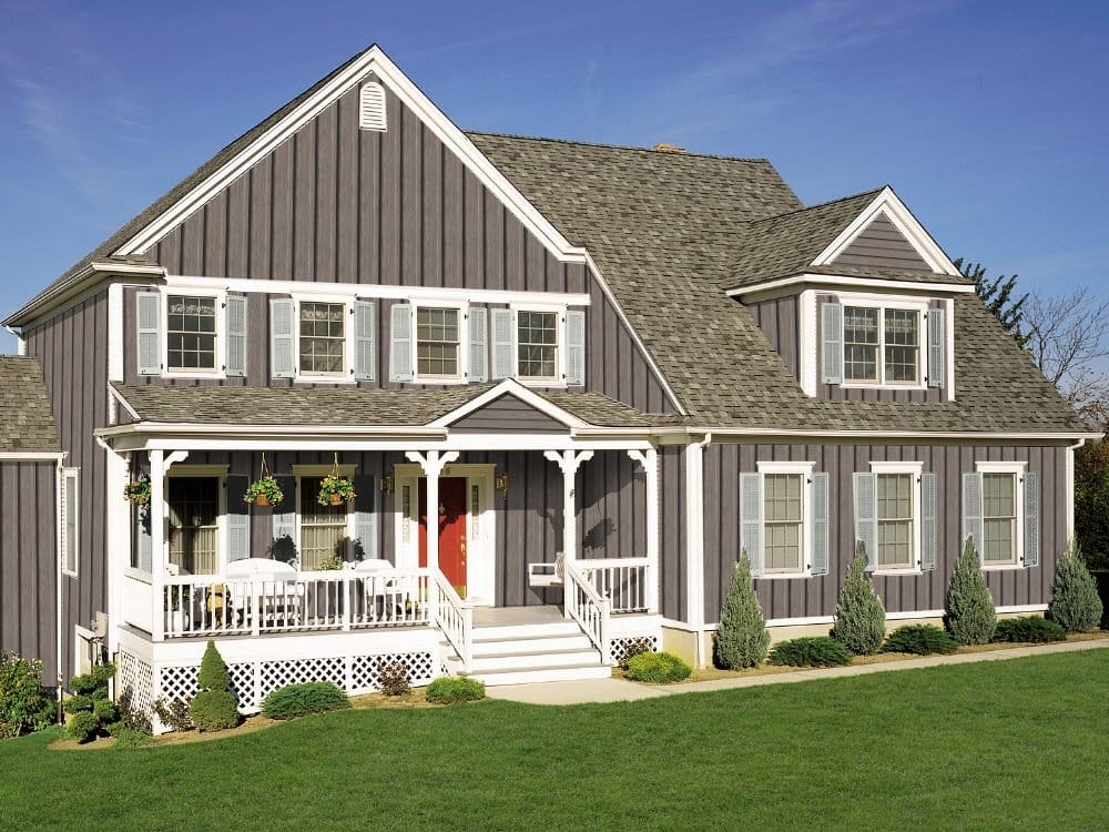 Prominent White Trim - Gray Board and Batten Siding