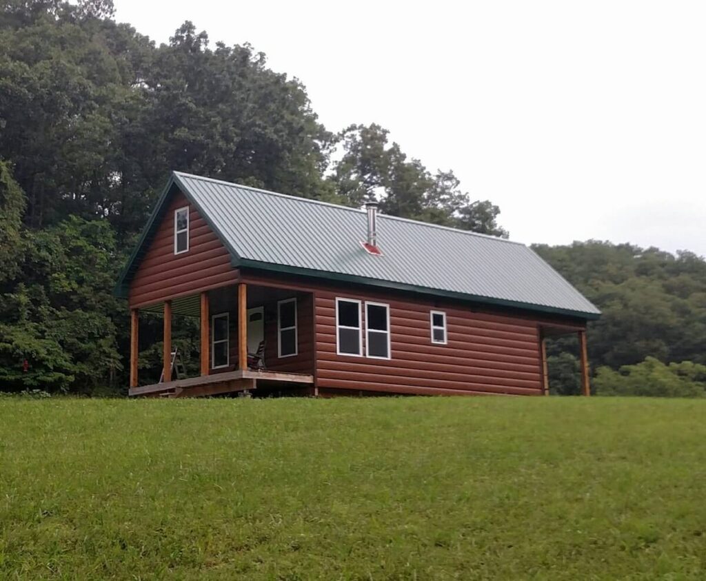 A cabin with TruLog steel log siding
