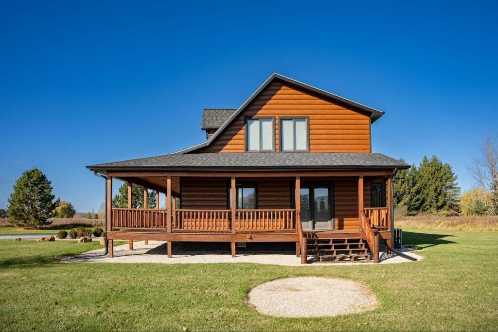 A cabin with TruLog steel log siding