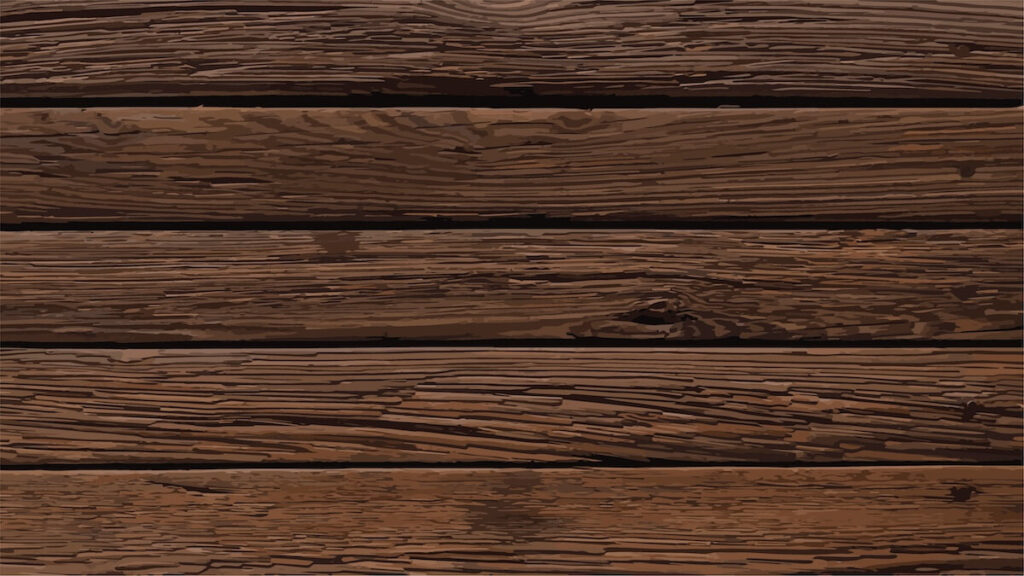Close-up of dark vinyl wood planks with grain texture and natural knots.